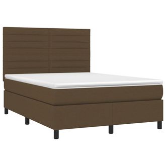 vidaXL Cama Box Spring Colch&oacute;n Luces Led Tela Marr&oacute;n Oscuro 140x190 Cm Vidaxl