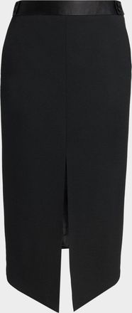 Tom Ford Satin-Trim Wool High-Low Slit Skirt