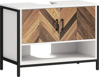 OEM Mueble Bajo Lavabo Con 2 Puertas Y Compartimento Abierto Para Lavabo Con O Sin Pedestal 80x40x60 Cm Crema Y Nogal