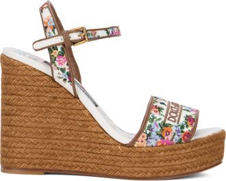 Dolce & Gabbana Womens Wedge Sandals With Majolica Print White-Multicolour Goat Leather White/multicolour