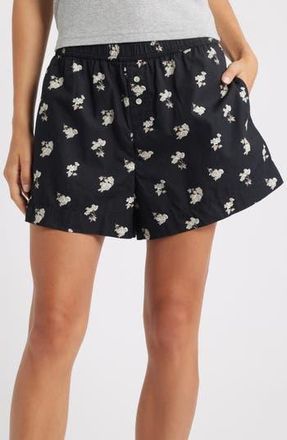 Open Edit Oversize Boyfriend Boxer Shorts in Black- Grey Danni Floral at Nordstrom Rack, Size X-Large