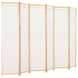 Berkfield Home Stylish 6-Panel Room Divider Cream 240x170x4 cm Fabric | Size: 240 x 170 x 4 cm
