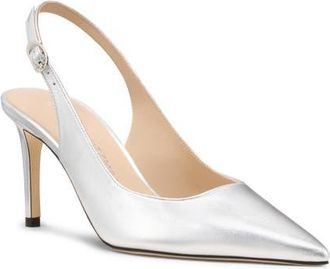 Stuart Weitzman Power Pointed Toe Slingback Pump in Silver at Nordstrom, Size 7.5