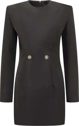 Versace Mini-jurk met knoopdetail - Dames - Korte kleedjes - Zwart - M - Wol - Kleedjes