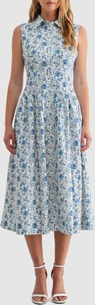 Mila Mae Floral Sleeveless Cotton Midi Shirtdress in Blue Floral at Nordstrom, Size X-Small