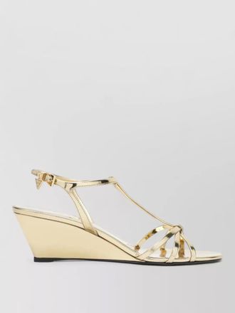 Prada metallic wedge heel open toe strappy sandals