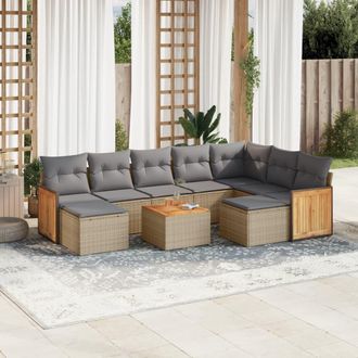 vidaXL Juego De Sof&aacute;s Jard&iacute;n Con Cojines Beige 10 Pzas Rat&aacute;n Sint&eacute;tico Vidaxl