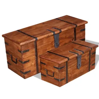 vidaXL Set De Ba&uacute;les De Almacenamiento De Madera Maciza 2 Piezas Vidaxl
