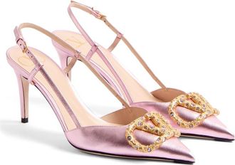 Valentino Garavani VLOGO Pointed Toe Slingback Pump in Purple Multi at Nordstrom, Size 39.5