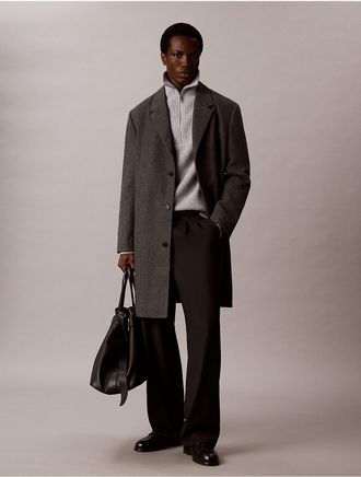 Calvin Klein Mens Herringbone Topcoat - Black - XL