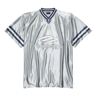 Balenciaga 3B Football V-neck Shiny Jersey Oversized Grey White 857113TTVQ71461