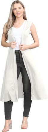 Janisramone Sleeveless Cardigans for Women UK, Stylish and Versatile Plain Open Collared Long Maxi Boyfriend Cardigan Perfect for Layering Over Summer Dresses Cre