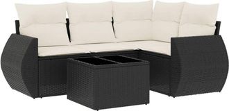 vidaXL Set De Muebles De Jard&iacute;n 5 Pzas Y Cojines Rat&aacute;n Sint&eacute;tico Negro Vidaxl