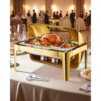 OEM Juego De Calentador De Alimentos Acero Inoxidable Con Sartenes Tama&ntilde;o Completo(8,5 L), Rectangular, Con Tapa Visible Y Soporte Para Bandeja De Agua Y 