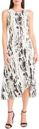 Maggy London Abstract Print Asymmetrical Midi Dress in Vanilla/Black at Nordstrom Rack, Size 16