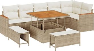 vidaXL Garden Sofa Set with Cushion 9 pcs Beige Poly rattan vidaXL