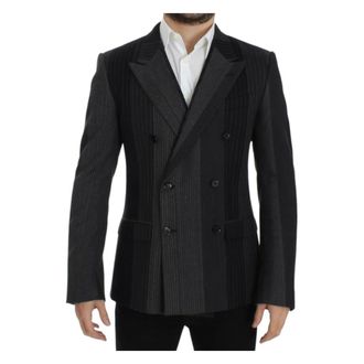 Dolce & Gabbana Blazers, male, Gray, M, Gray Striped Wool Stretch Blazer