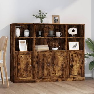 vidaXL Vidaxl - Aparador Alto 3 Piezas Madera Contrachapada Roble Ahumado