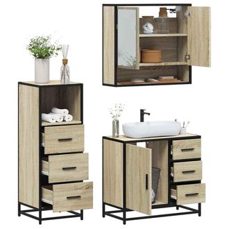 Berkfield Home 3 Piece Bathroom Furniture Set Sonoma Oak Engineered Wood in Brown