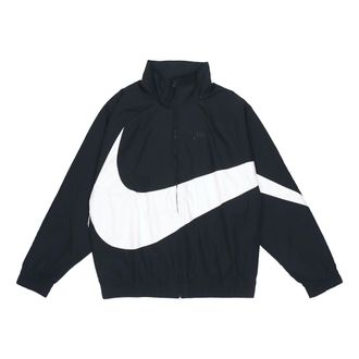 Nike Big Swoosh Sportswear Cardigan Woven Stand Collar Logo Jacket Black AR3133-010