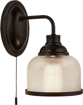 Searchlight Searchlight Highworth Aplique de pared, metal negro mate, vidrio estilo holofan