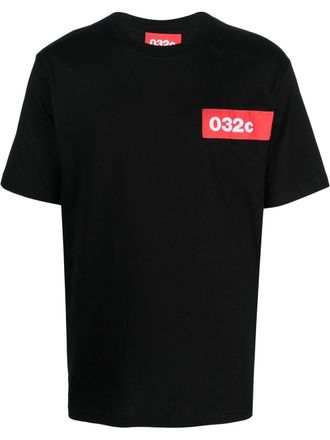 032c logo-patch short-sleeve T-shirt - men - Organic Cotton - S - Black