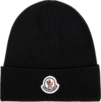 Moncler Wool Beanie - Heren - Hoeden - Zwart - ONE Size - Wol - Accessoires
