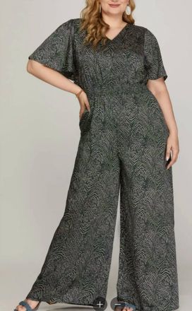 She + Sky Flounce Sleeves Wide Leg Jumpsuit - Plus In Grey