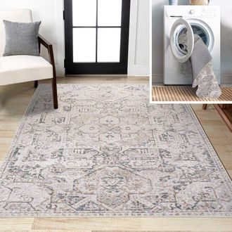 Jonathan Y Designs Edith Distressed Medallion Low-Pile Machine-Washable Area Rug in Cream/light Gray at Nordstrom, Size 3Ft 0In X 5Ft 0In