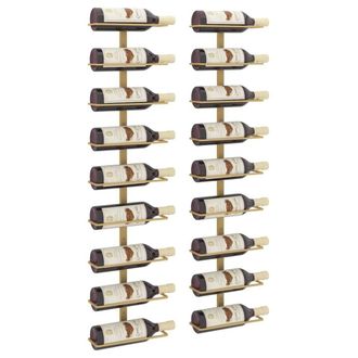 Berkfield Home Wall-mounted Wine Rack for 9 Bottles 2 pcs Gold Iron