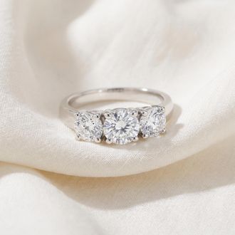Pompeii3 2ct Three Stone Lab Grown Diamond Engagement Ring 14K White Gold Size Selectable