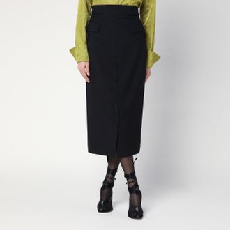 Dries Van Noten Gonna midi nera in lana e mohair