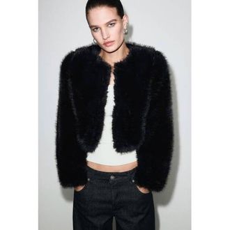 Mango faux fur jas zwart