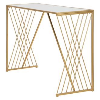 Dmora Consola Axum, Un Estante, Material De Estructura De Vidrio, Color Transparente, 120x40x80h Cm, Oro