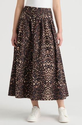 NVLT Poplin Gathered Midi Skirt in Leopard at Nordstrom Rack, Size X-Small
