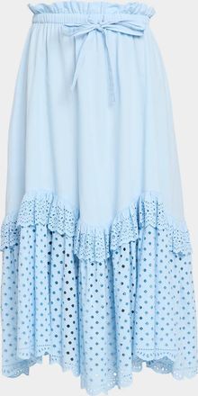 Ulla Johnson Noah Eyelet Water Washed Cotton Poplin Midi Skirt