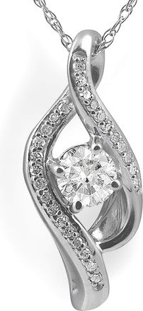 Pompeii3 1/3ct Diamond Solitaire Curve Pendant 10k White Gold 3/4 Tall