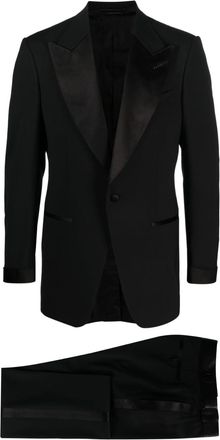 Tom Ford peak lapels single-breasted suit - men - Wool/Cupro/Elastane - 46 - Black