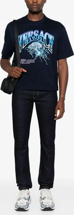 Versace Mens La Medusa Varsity Boxy T-shirt - Navy Cotton - Size Small