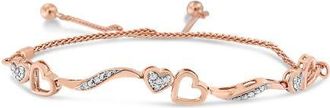 House of Brilliance Silver 1/10 Cttw Diamond Wave and Hearts Adjustable Bolo Bracelet in Rose Gold Over Silver at Nordstrom