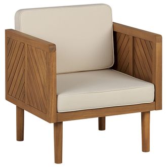 Beliani Beliani - Silla De Jard&iacute;n De Madera De Acacia Clara Beige Claro Cojines Reposabrazos Baratti