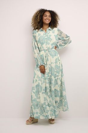 Cream Jurk A-shape white green