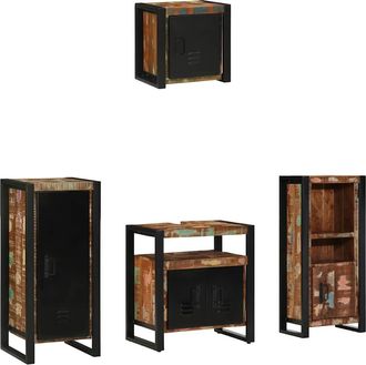 vidaXL Juego De Muebles De Ba&ntilde;o 4 Pcs Marr&oacute;n Madera S&oacute;lida Recuperada