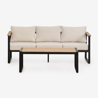 Sklum Conjunto De Jard&iacute;n Con Sof&aacute; De 3 Plazas Y Mesa De Centro En Aluminio Y Madera De Acacia 110x55cm Lipov Sklum