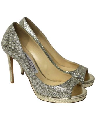 Jimmy Choo London Womens Leather Metallic Luna Open Toe Pump (Authentic Pre-Loved)