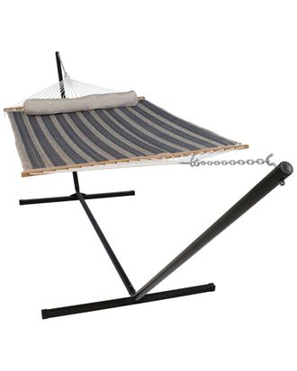 Sunnydaze 2-Person Quilted Spreader Bar Hammock Bed W/ 15 Stand