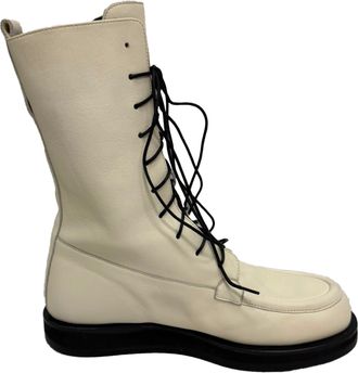 The Row Patty Lace-up Combat Boots in White Leather