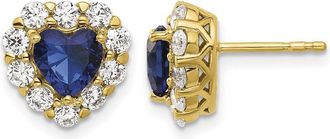 Diamond2Deal 14k Yellow Gold 1 1/3 Ct Lab Grown Diamond and Created Sapphire Halo Heart Stud Earrings