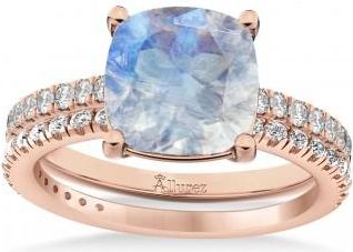 Allurez Moonstone & Diamond Cushion-Set Semi-Eternity Bridal Set 14K Rose Gold (3.22ct)