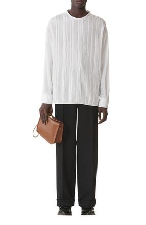 Lanvin Pleated Silk Top in Ecru at Nordstrom, Size Medium L